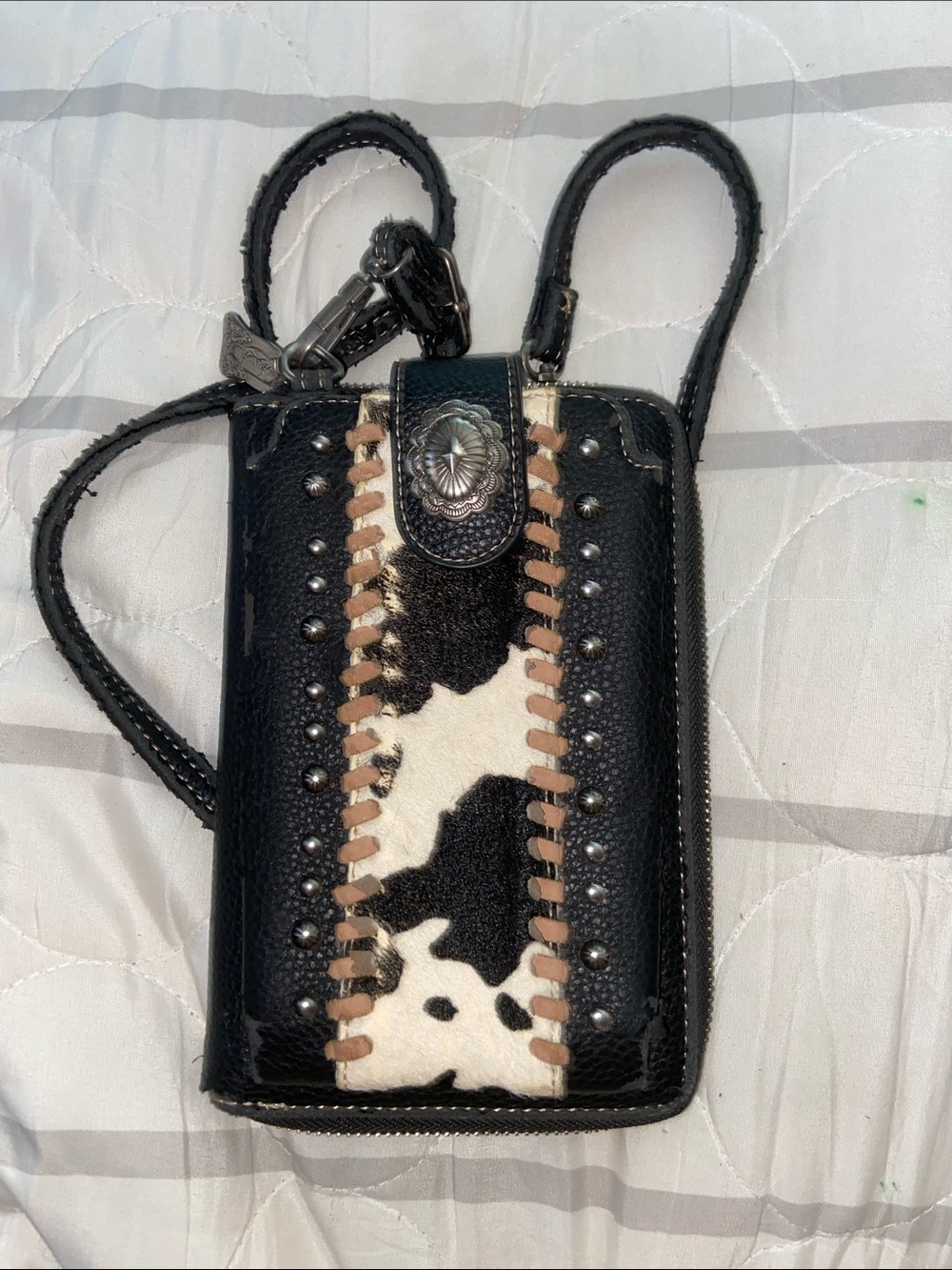 AS IS TRINITY RANCH Crossbody Wallet Faux Leather Cow Print